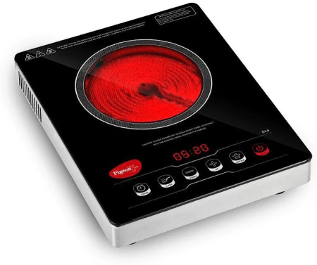 Pigeon Eva Infrared Cooktop 2000 Watts Black (without Stainless Steel Grill, Full touch Panel, Auto shut off and Overheat Protection)